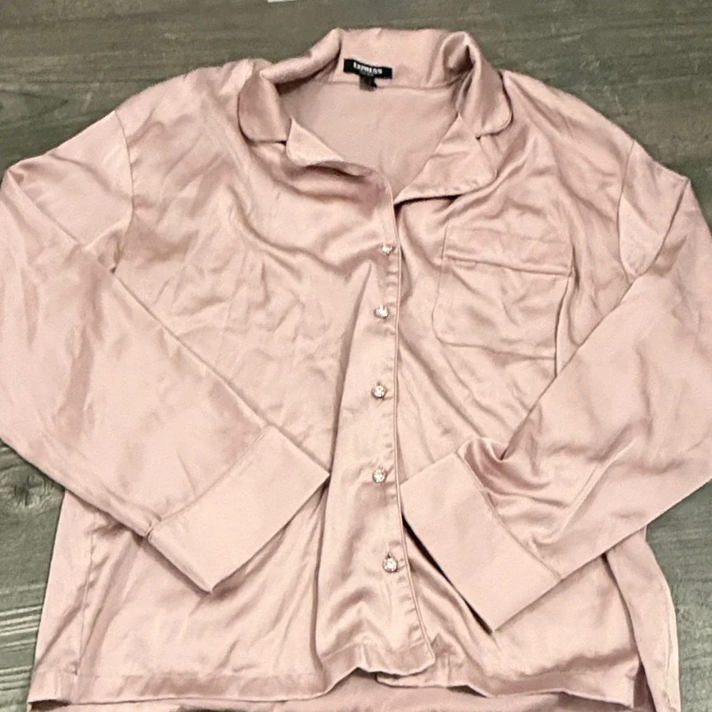 Express Faux Silk/Satin Pink Pajama Pant Set Medium